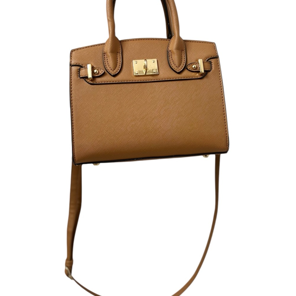 Luxurious Camel Leather Satchel with Gold Accents